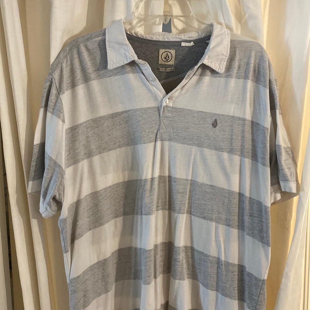 White and Grey Striped Volcom Shirt